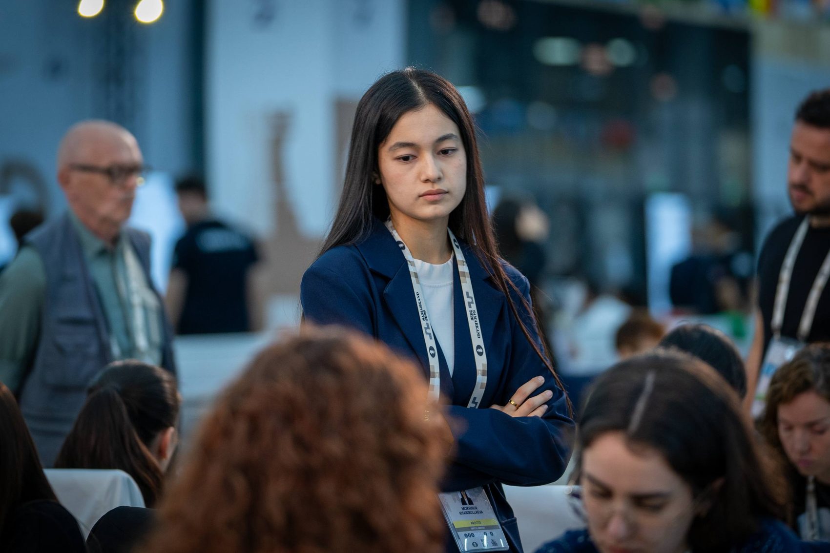 Mokhinur Khabibullaeva arbiting at the 46th Chess Olympiad in Samarkand